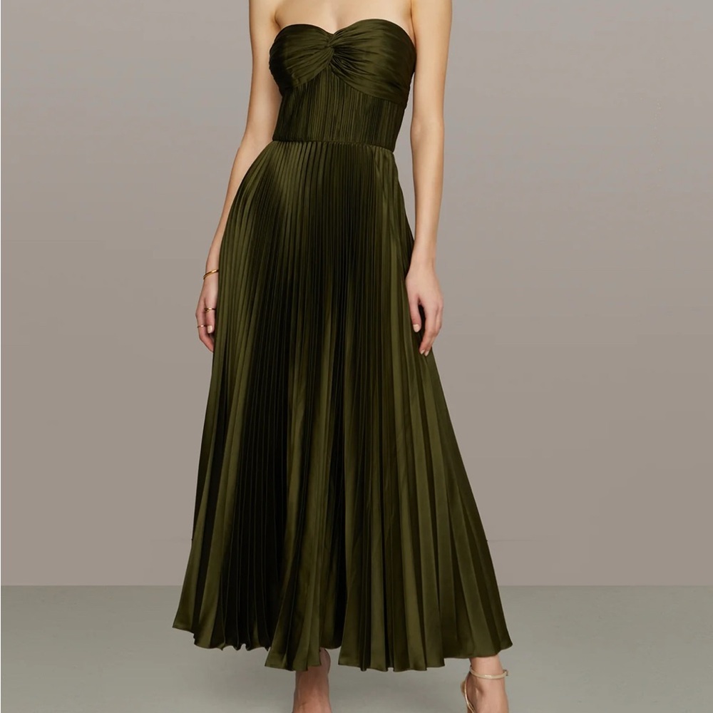 Belle Dress - Strapless, silk, olive dress